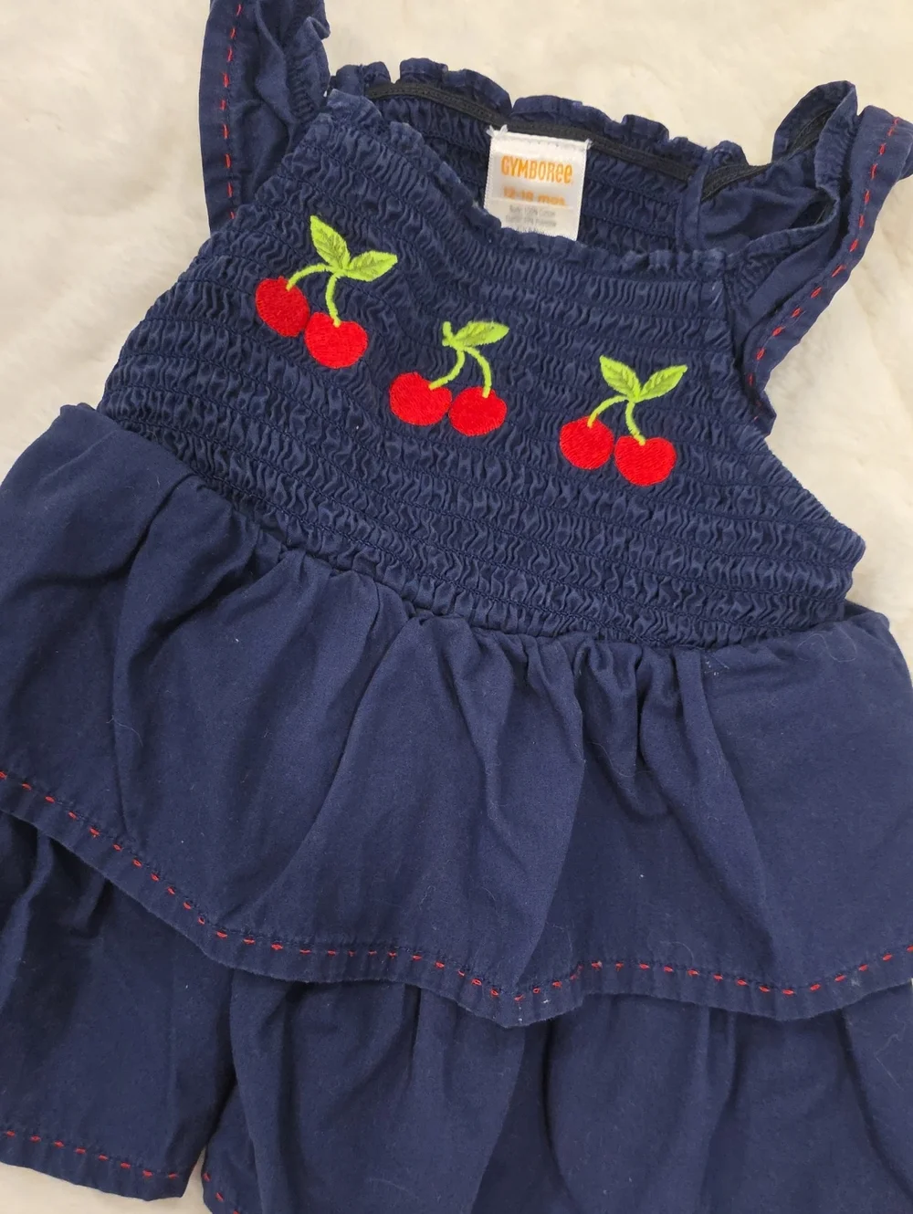 Gymboree Navy Dress with Red Cherry Embroidery